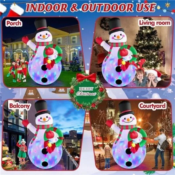 8FT Christmas Inflatables Outdoor Decor, Snowman Holding Garland Blow Up